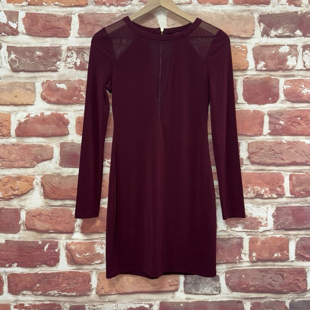Express Dress Women's XS Burgundy Sheer Mesh Accent Stretchy Zip Up